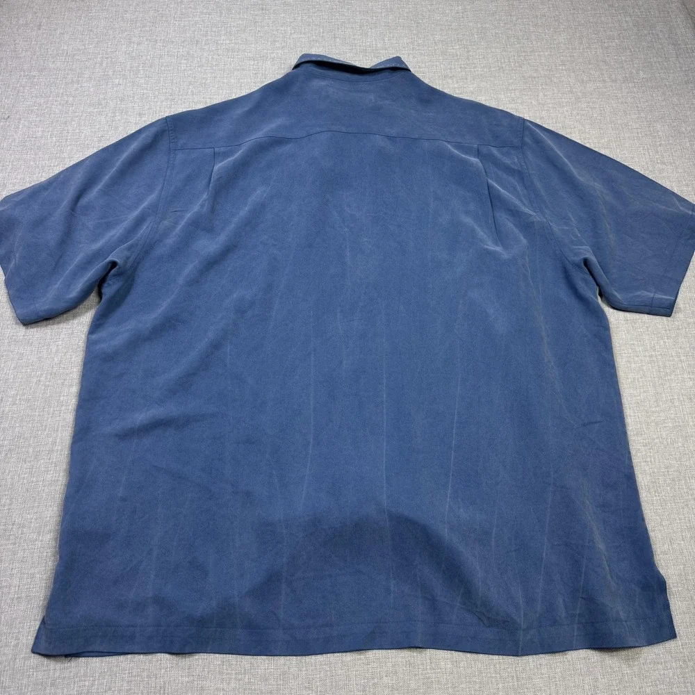 Nat Nast Button-Up Shirt Mens XL Blue Colorblock Silk Short Sleeve Relaxed Fit
